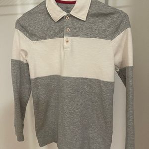 1901 boys size 10/12 long sleeve gray and white collared polo never worn